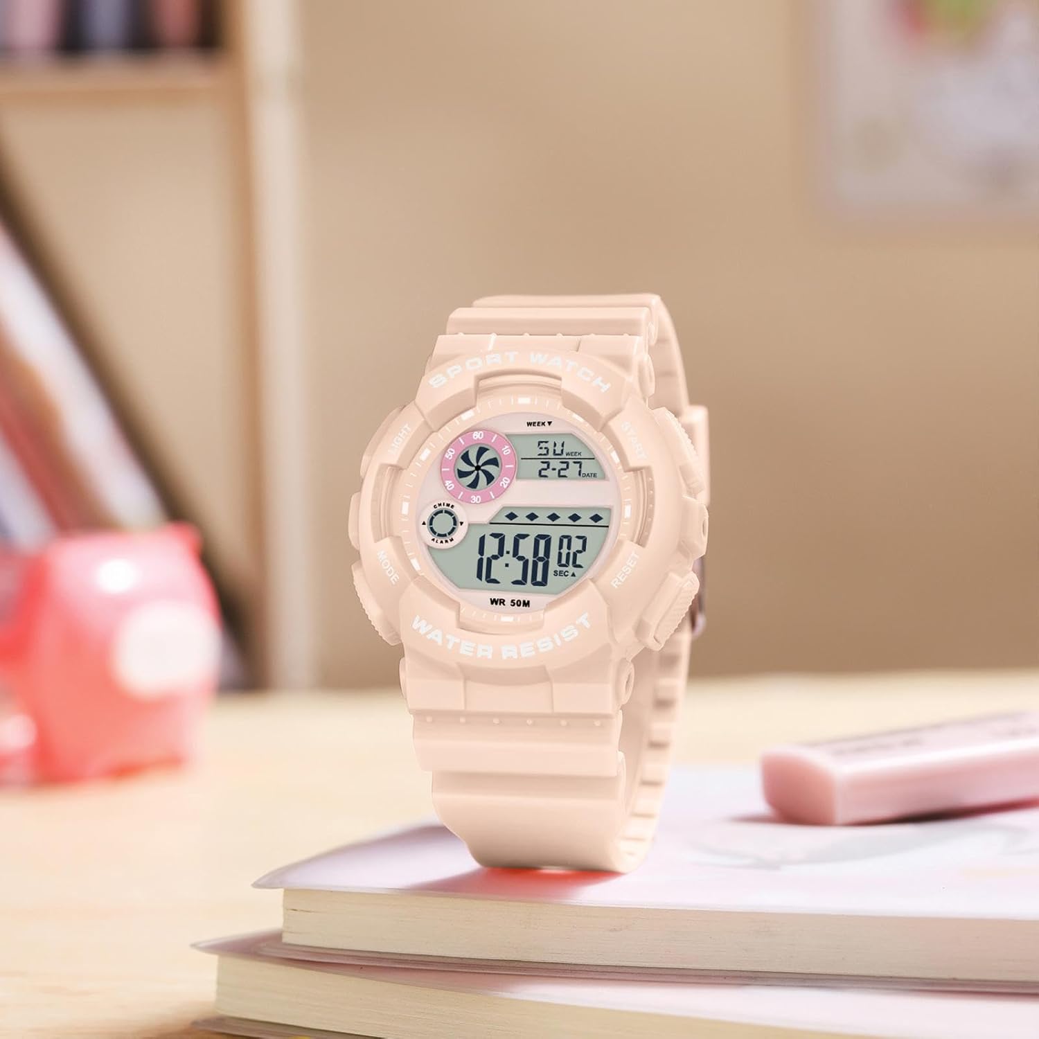 findtime Digital Watch Womens Sport Waterproof White Wrist Watches for Women with Alarm Stopwatch Hourly Chime LED Display 12H/24H Calendar - Image 3