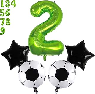 DIWULI Soccer Party Decorations Set - Number 2 Balloon Green, Soccer Balloons, Soccer Decorations, Soccer Birthday Party Supplies, Soccer Ball Balloons Themed 2nd Birthday Party, Big Green Balloons