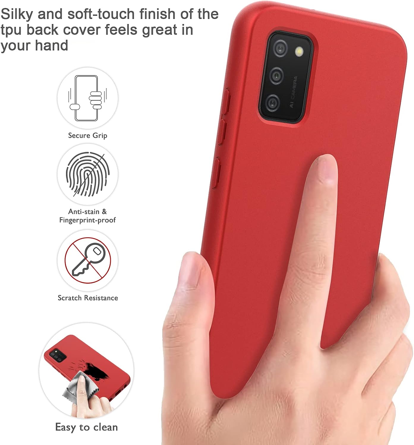 V/A for Samsung Galaxy A02s Case with Built-in Screen Protector, Full Body Protection Shockproof Cover Case, [Rugged PC Front Bumper + Soft TPU Back Cover] Armor Protective Phone Case (Red)