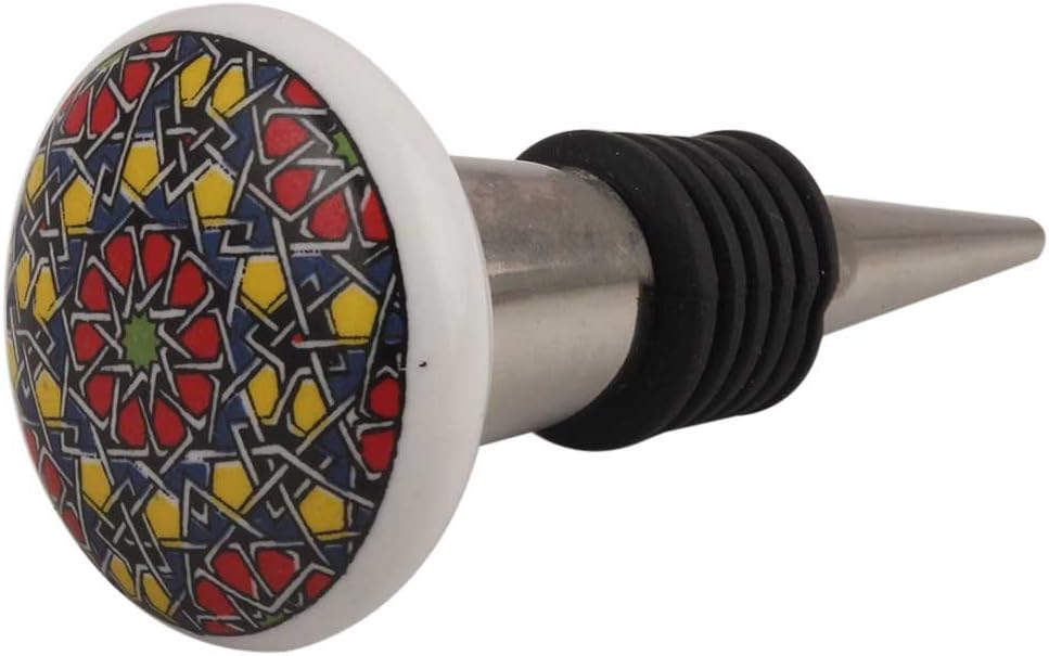Indian Shelf Wine Stopper | Ceramic Wine Corks | Flat Champagne Stopper [Multicolor, 1 Pack]