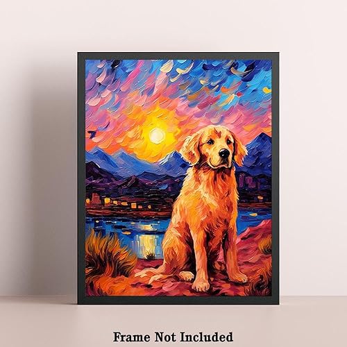 Miniatura 5 de Bestbuddy Pet 8X10 sin marco noche estrellada Golden Retriever perro senderismo leal amigo familia animal mascota familia pintura al óleo impresión