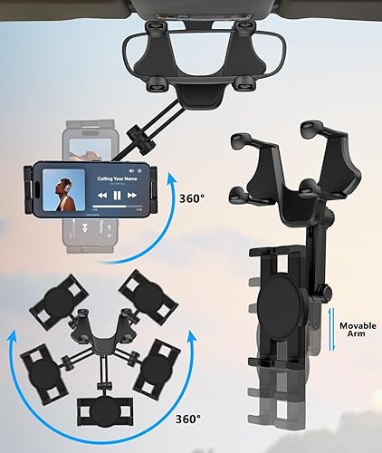 Miniatura 5 de Soporte para tableta de espejo retrovisor para coche camión giratorio y retráctil Soporte para tableta de teléfono con clip de espejo retrovisor