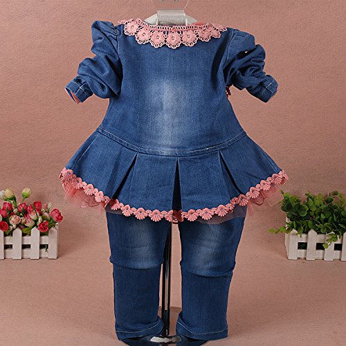 Yao 6M-4Y Infant 3Pcs Baby Girls Clothes Set Toddler Outfits Lace Dress Jacket And Jeans (3-4Y,Flower-Orange) #TOP1