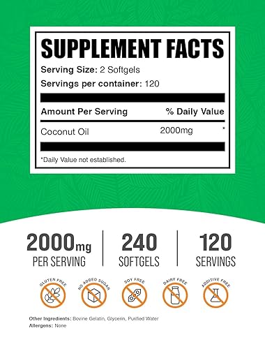 Miniatura 2 de BulkSupplements.com Cápsulas blandas de aceite de coco, aceite de coco puro, cápsulas de aceite de coco para piel y cabello, suplemento de aceite de
