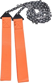 24 Inch Outdoor Pocket Chainsaw for Cutting Wood in Survival Hiking - Orange Manganese Steel Hand Saw Chain Tool
