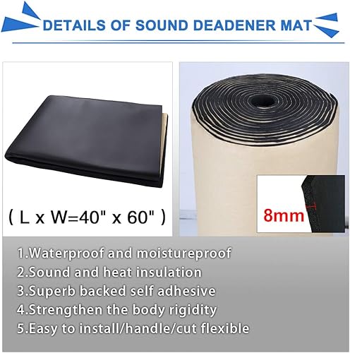 Miniatura 2 de Uxcell 315 mil8 mm 16.36sqft aislamiento térmico para auto Pad Underlay Espuma de amortiguación de sonido autoadhesivas y tapete de auto 60"x 40"