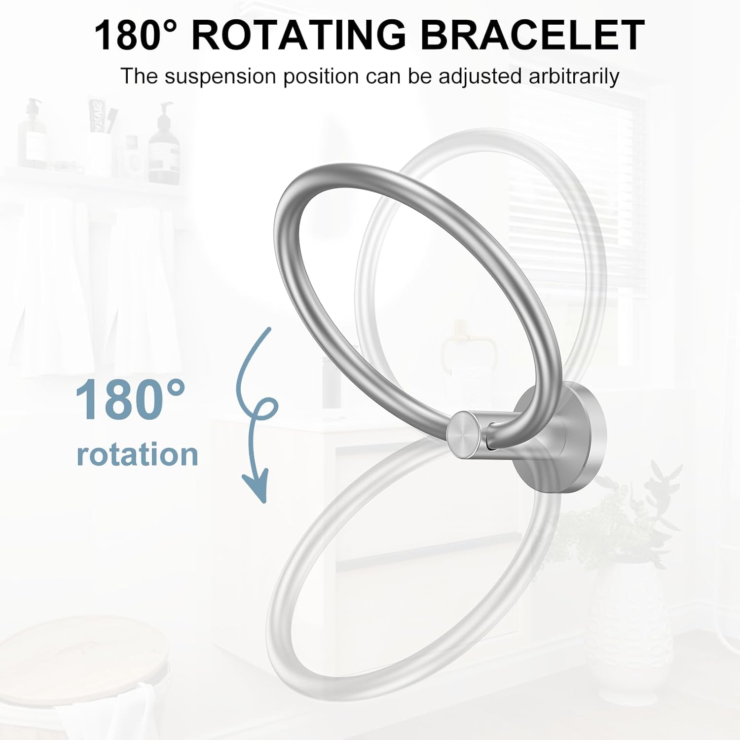 SetSail Towel Holder for Bathroom Wall Silver Towel Ring Stainless Steel Hand Towel Holder Heavy Duty Towel Hanger for Bath, Kitchen Drill Hole - Image 3