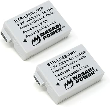Wasabi Power Battery for Canon LP-E8 2-Pack for Canon EOS 550D, EOS 600D, EOS 700D, EOS Rebel T2i, EOS Rebel T3i, EOS Rebel T4i, EOS Rebel T5i