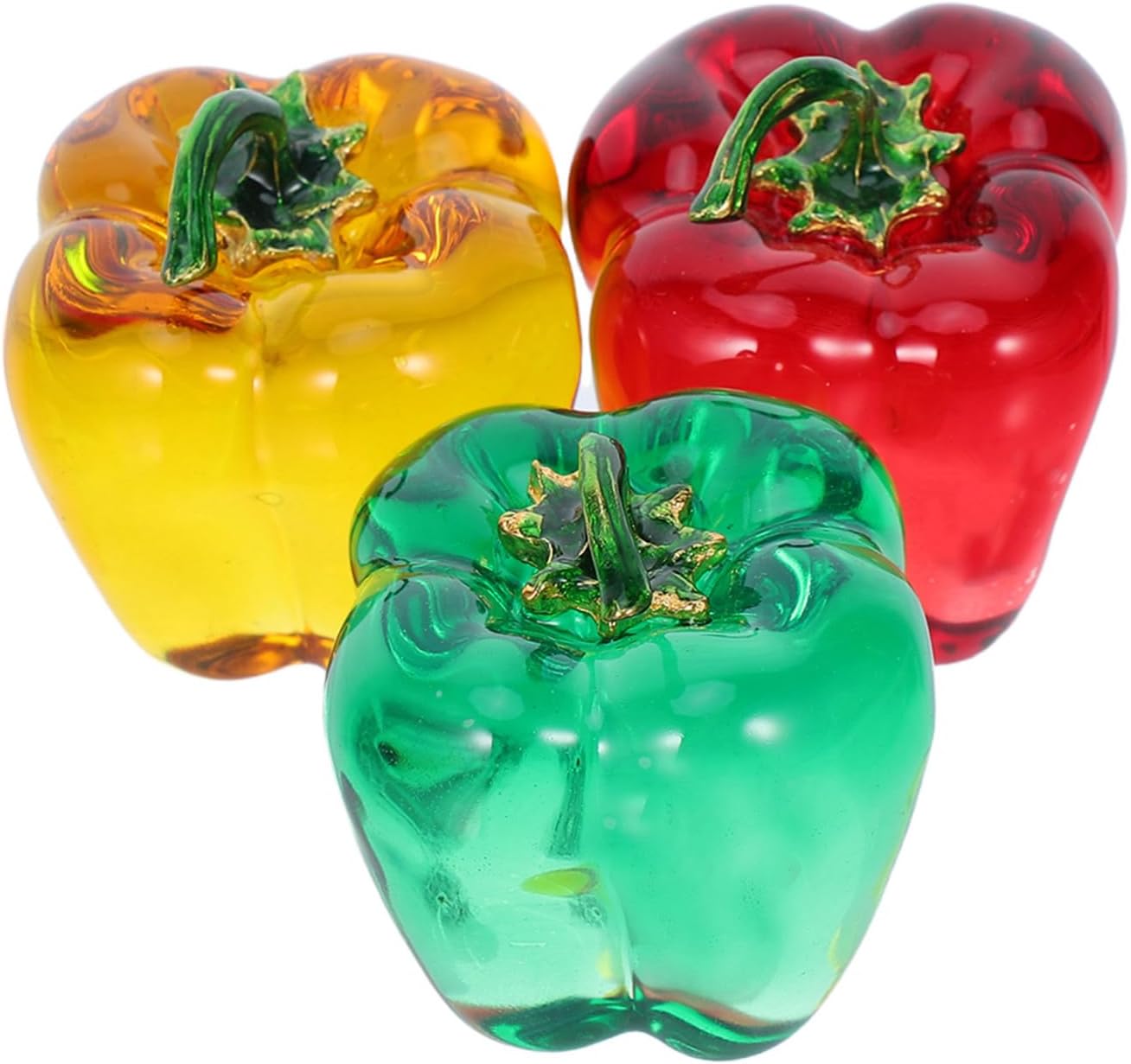 Ipetboom 3pcs Crystal Chili Figurines Lifelike Fake Vegetables for Home and Office Decor Stunning Tabletop Ornaments Compact Design for Kitchen and Living Room Decoration