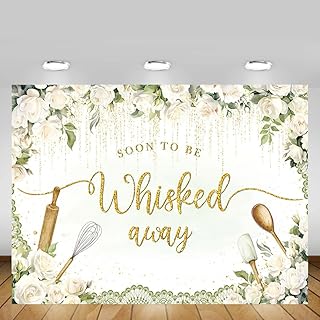 MEHOFOND Kitchen Themed Bridal Shower Backdrop White Floral Wedding Shower Soon to Be Whisked Away Background Baking Cooking Kitchen Bridal Shower Banner Decor Photo Props Background Supplies 7x5ft