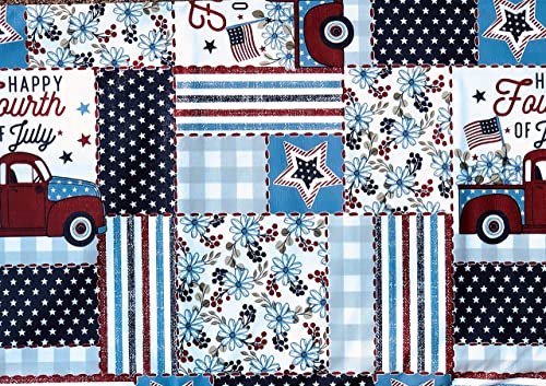 Patriotic Red, White And Blue Floral Stars Stripes Retro Truck Patchwork Peva Vinyl Flannel Back Tablecloth (52 X 70 Oblong) #TOP3