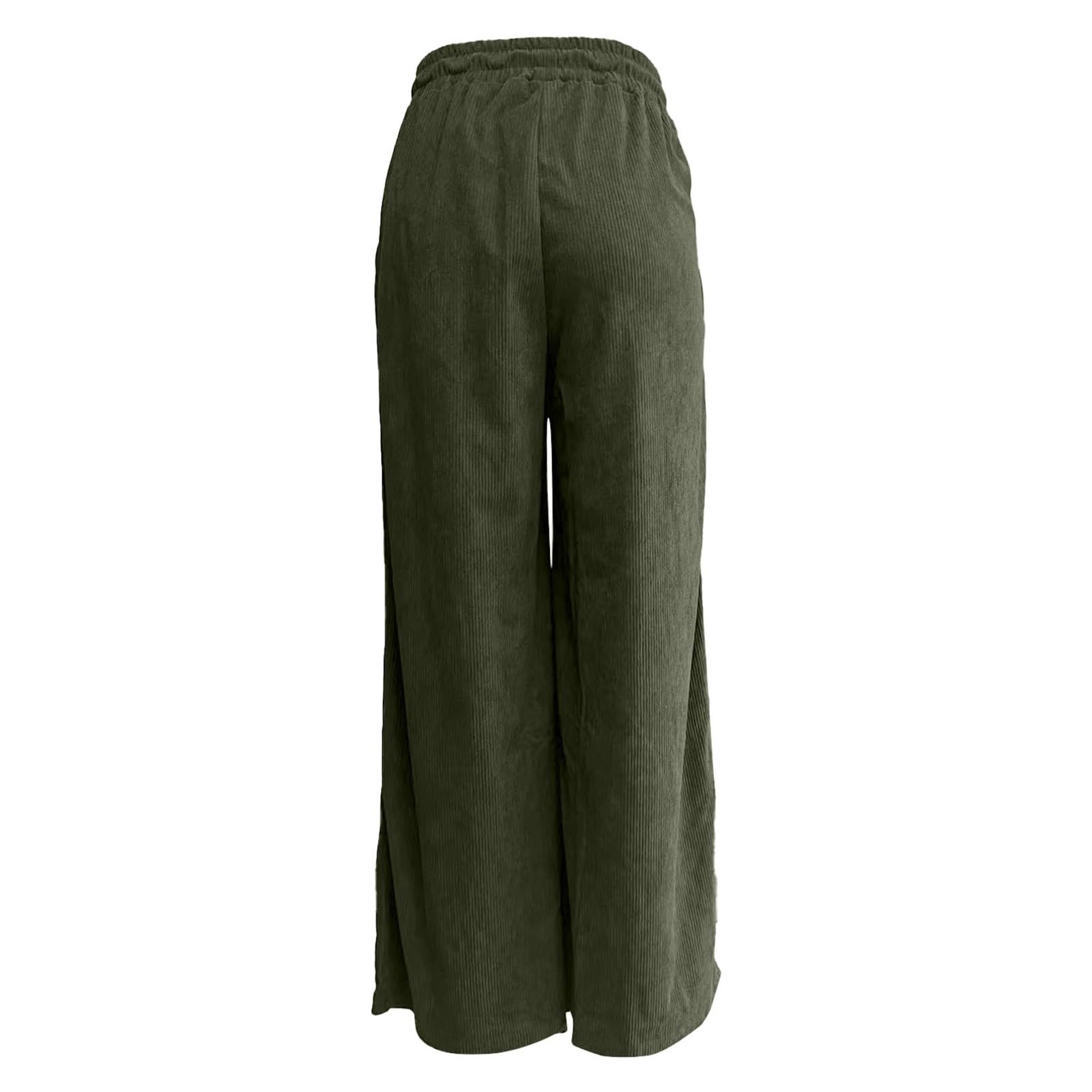 Generisch Pantaloni in velluto a coste da donna, a gamba larga, con elastico in vita alta, larga, per il tempo libero, vestibilità comoda, da donna, in tessuto con elastico in vita e tasche, casual