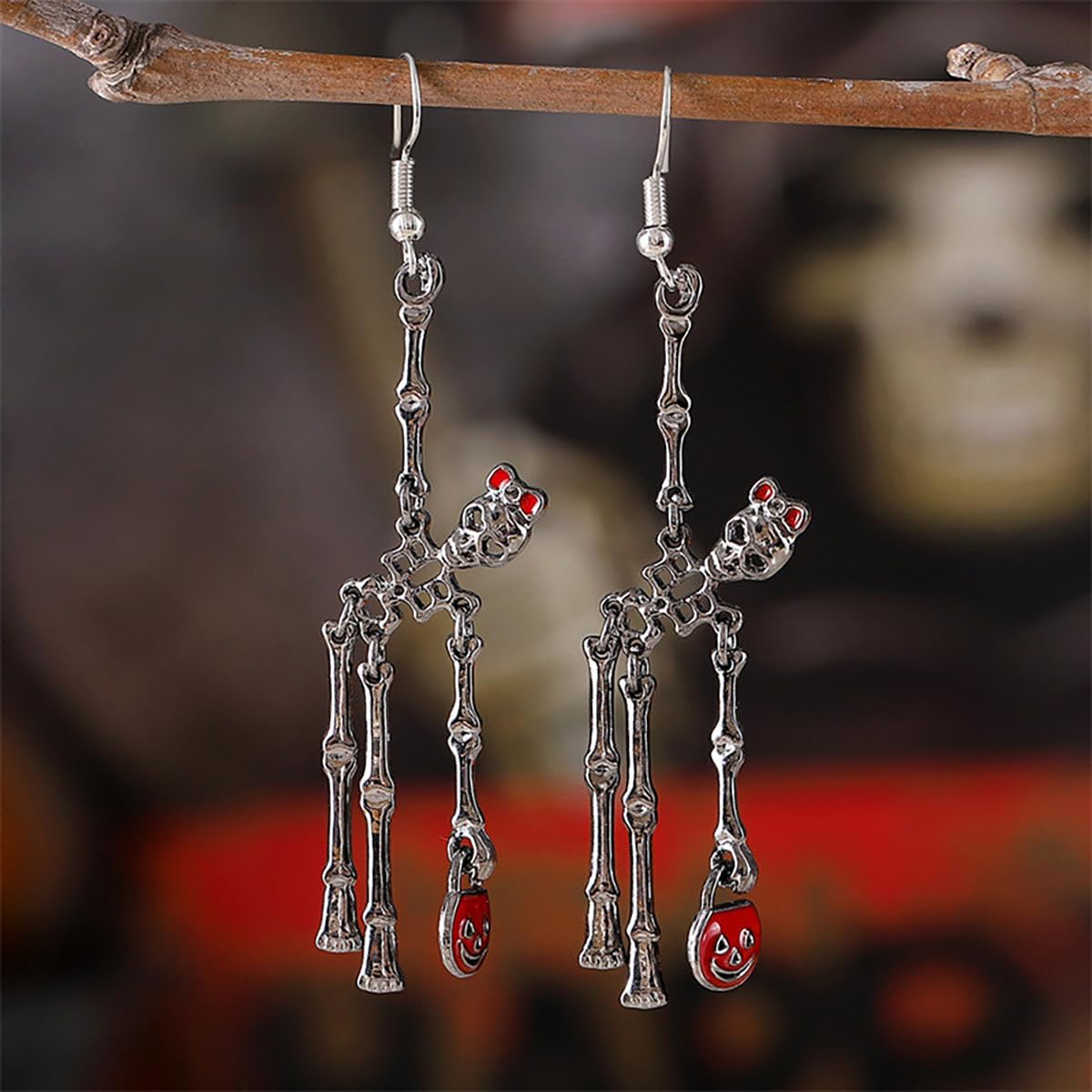 Pumpkin Lantern Halloween Skull Skeleton Drop Earrings for Women - Perfect Halloween Jewelry Dress Up Gifts Scary Halloween Party Earrings for Halloween - Image 2