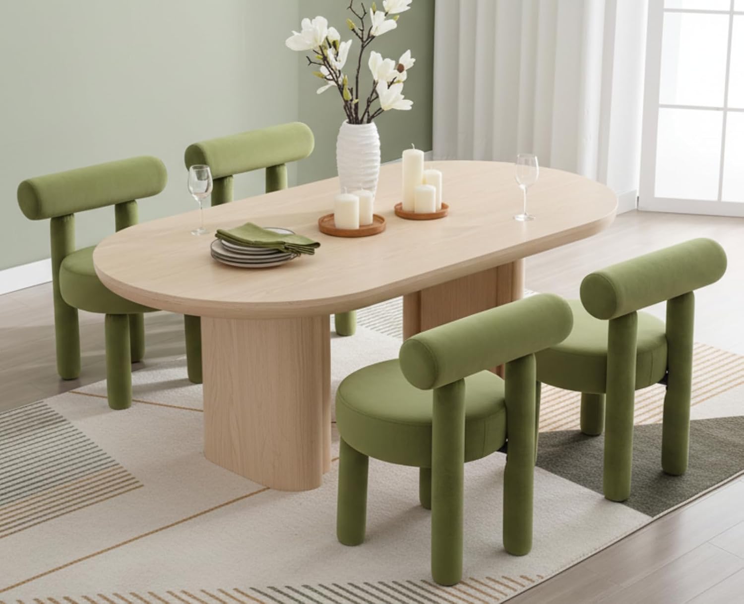 Shunzhi Green Velvet Dining Chairs Set of 4 Modern Upholstered Dining Room Chairs Comfy Kitchen Chairs Armless Round Accent Side Chair for Living Room/Bedroom/Vanity