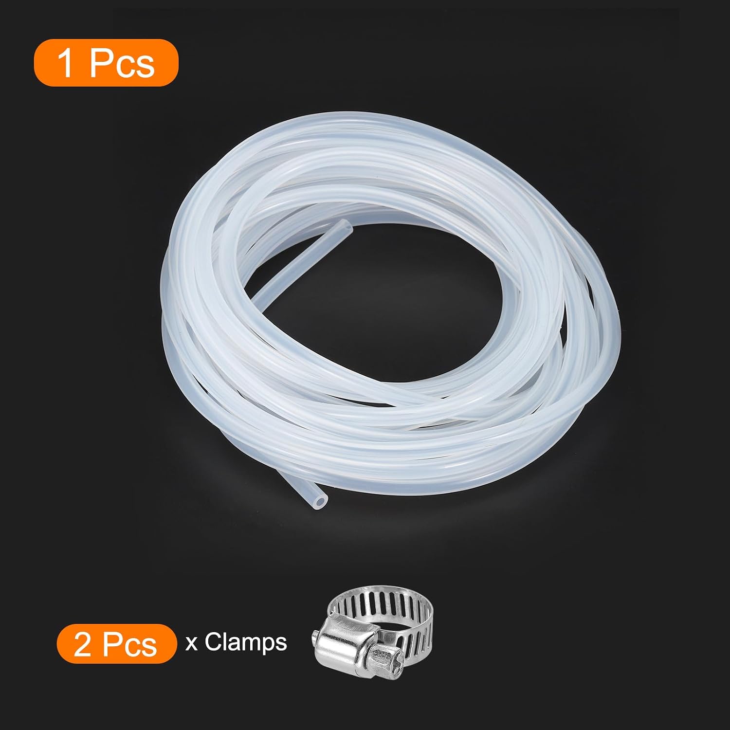 MECCANIXITY 16ft Clear Silicone Rubber Tubing 1/8" ID 1/4" OD Plastic Tube Flexible Air Hose for Brewing, Wine Making, Pump Siphon, 3mm x 6mm, with 2pcs Clamps