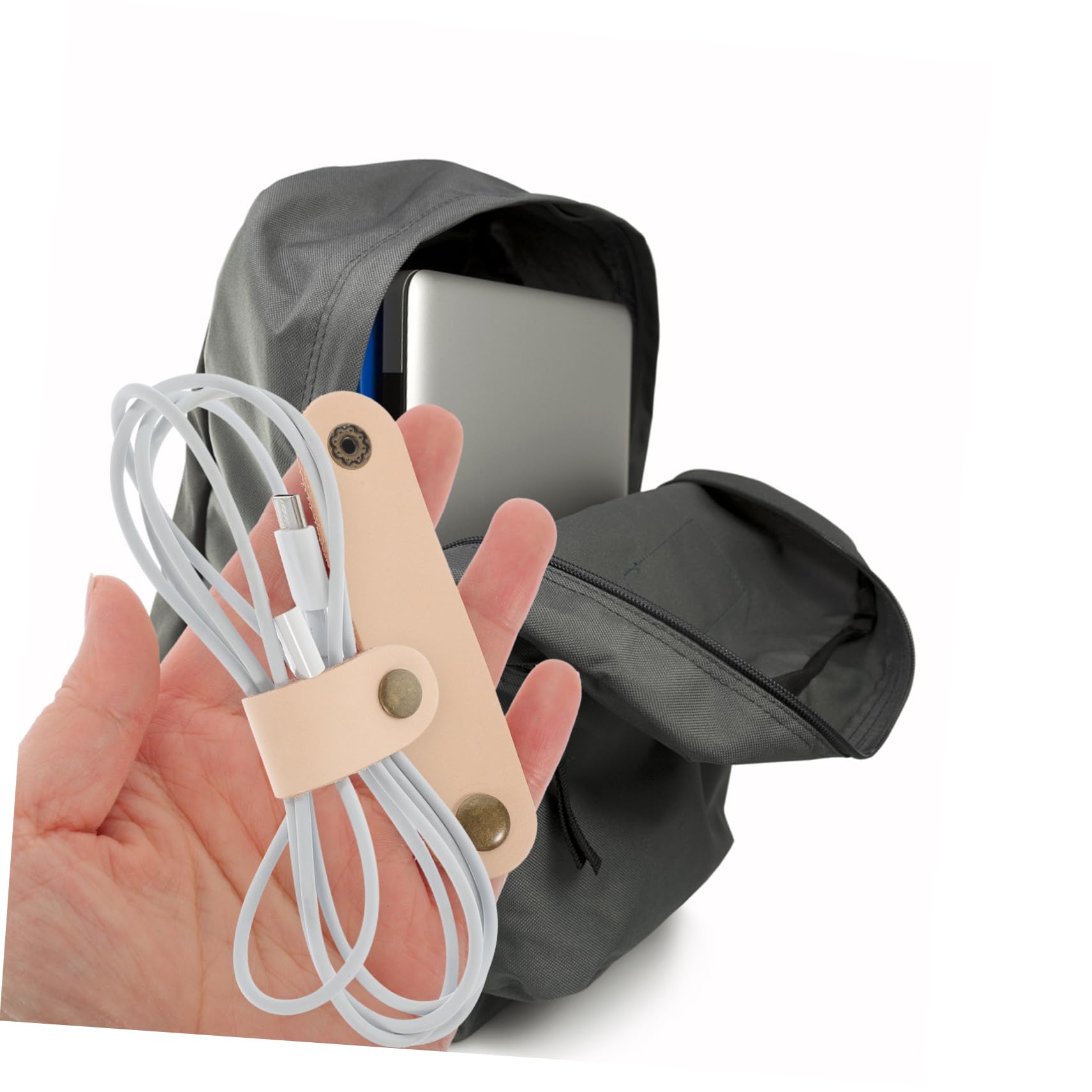Kabelbinder, 5-teiliger Kabelführungsstreifen aus Rindsleder for USB-Kopfhörerkabel-Organizer, einfaches Design zur einfachen Kabelaufbewahrung