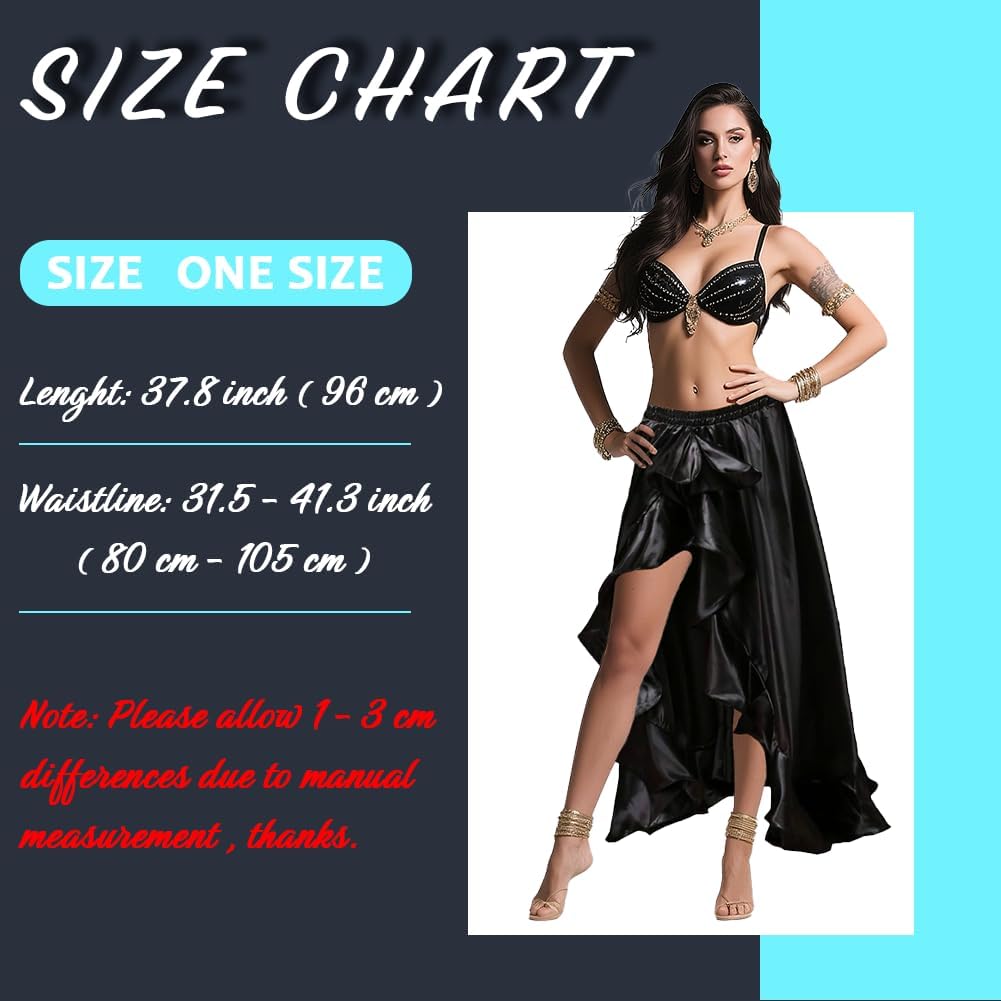 Women Belly Dance Wrap Skirt with Single Split Satin High Waist Performance Skirt for Stage Shows