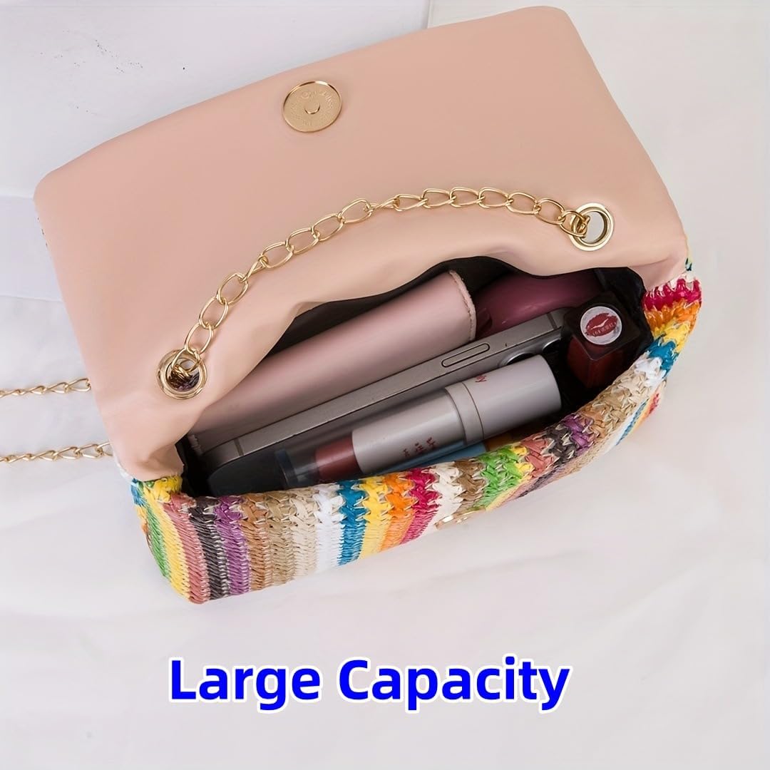 Straw Crossbody Bags for Women Trendy Fashion Tassel Decorated Summer Beach Casual Striped Pattern Flap Shoulder Bag - Image 6