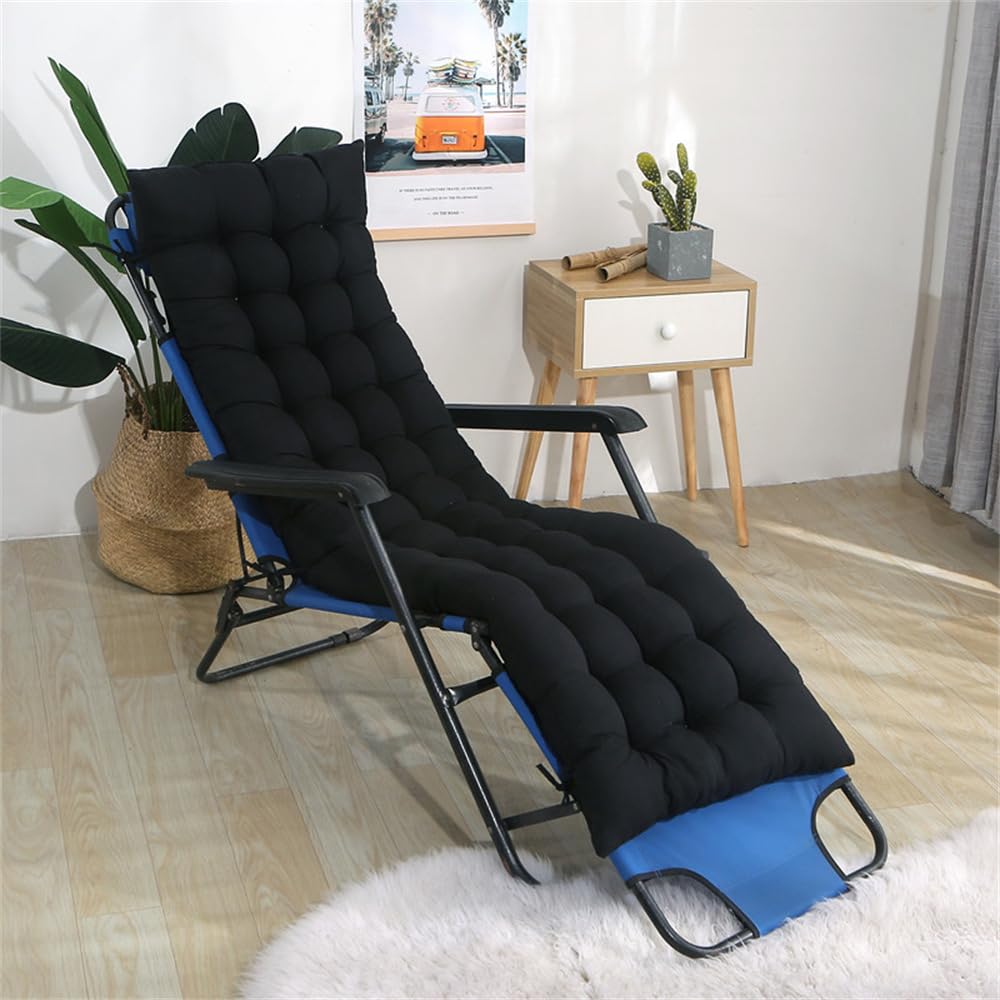 Highdi Sun Lounger Cushions, Thickened Recliner Chair Cushion Garden Sunloungers with Non-Slip Straps for Outdoor Indoor Garden Patio Sunbed Beach Chair (Black,48x160cm)