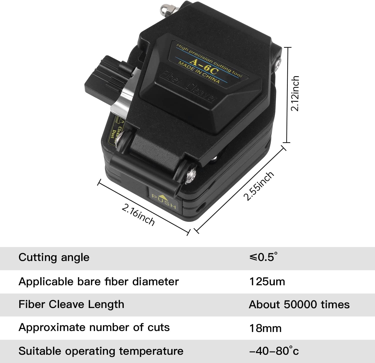 A-6C Fiber Cleaver for 0.25mm, 0.9mm, 3.0mm Fiber Cable with16 Position Blades and 3 in 1 Fixture Automatic Rebound Slider Rail FTTH Tool
