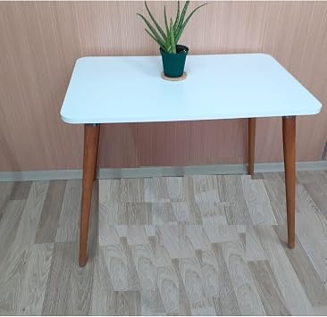 Depolife Wooden Leg Kitchen Living Room Dining Table 60X90 Cm Hornbeam Solid Foot White Desk