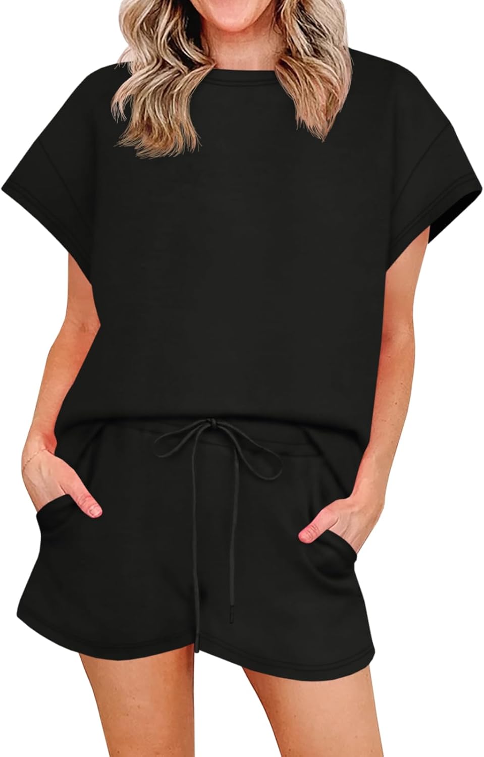 Imily Bela Womens 2 Piece Lounge Sets Summer Short Sleeve Tops and Shorts Set Airport Travel Outfits