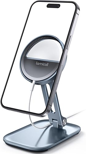 Lamicall Soporte de teléfono para cargador MagSafe de 15 W de Apple, soporte de carga ajustable Collasple para escritorio, compatible con Airpods,