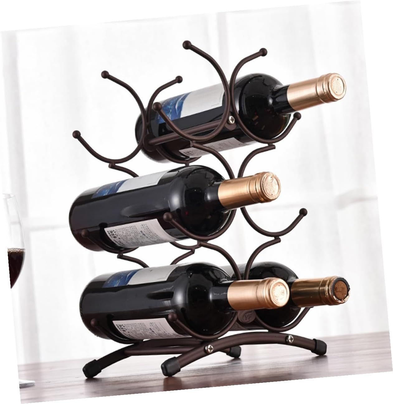 FUOYLOO Iron Wine Holder 6-Bottle Countertop Wine Rack Vintage Detachable for Home Dining Room Antique Bronze