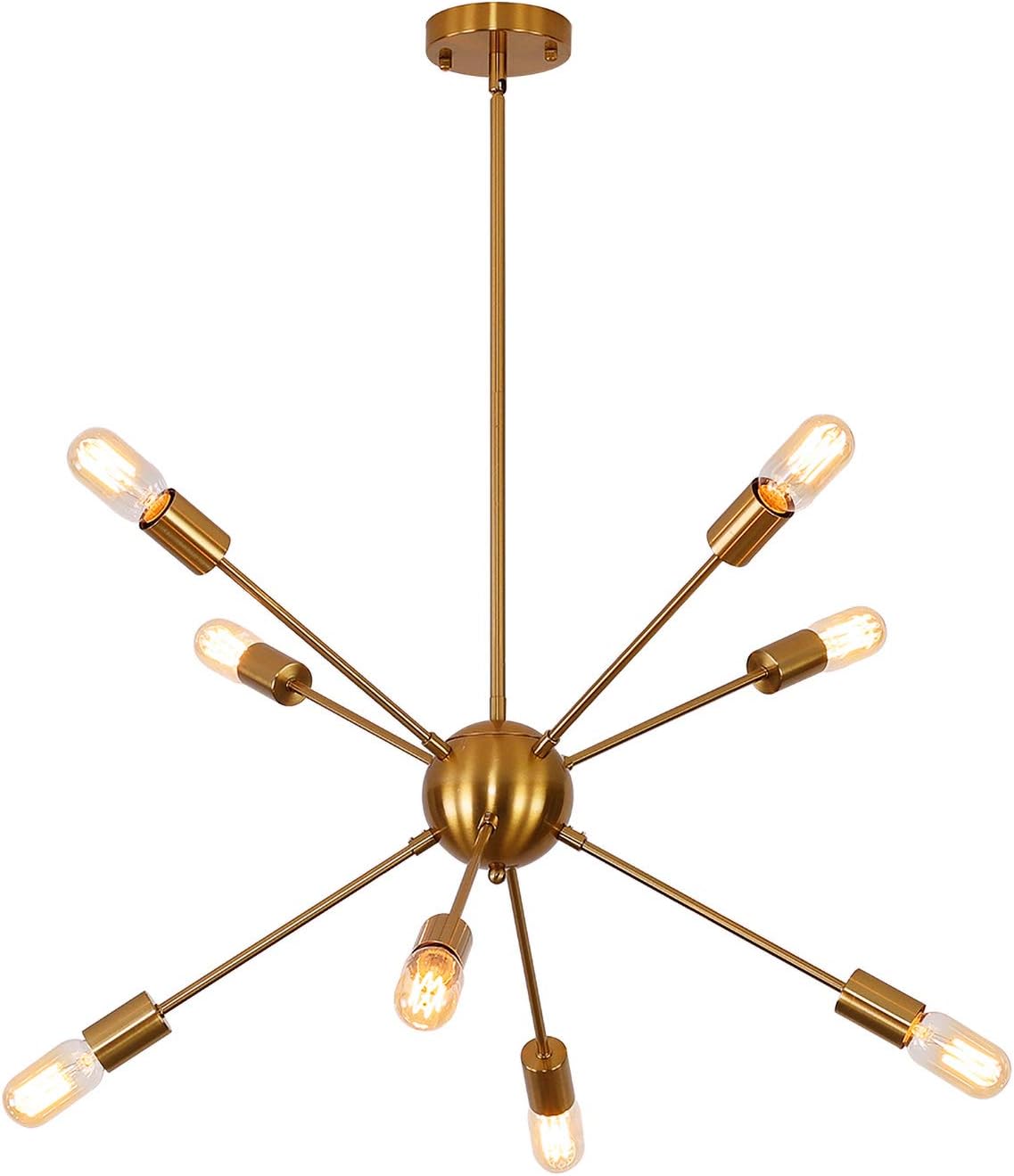 SaiPIS 8Lights Sputnik Chandelier Gold Light Fixture Hanging Pendant