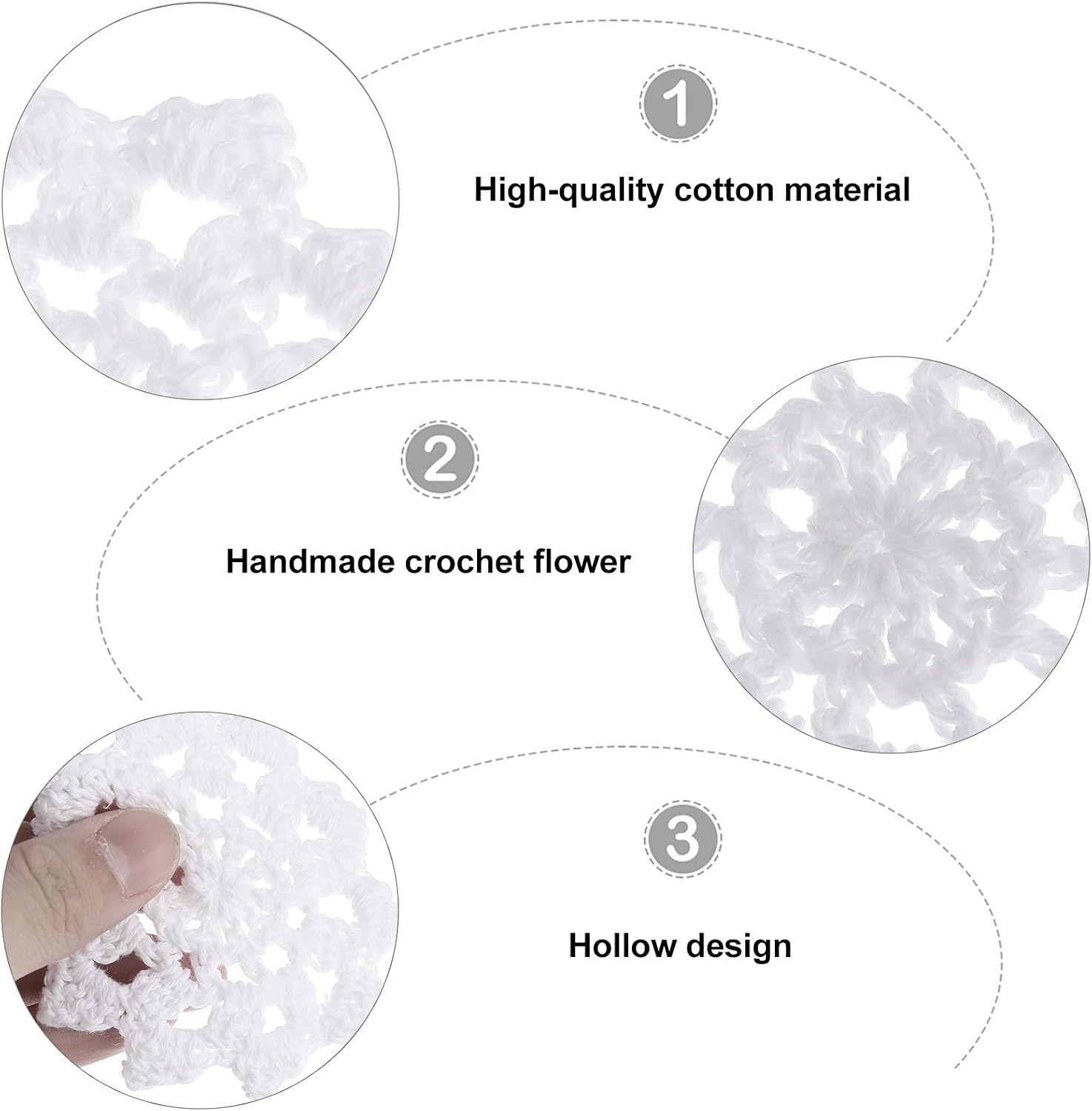 Cotton Flower Appliques White Hand Crocheted 20pcs Handmade Lace Embellishments, Lightweight and Graceful Sewing Supplies for DIY and Handicraft Activities