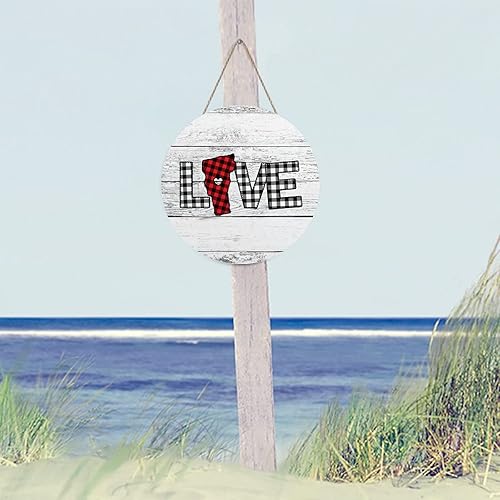Miniatura 5 de Welcome Sign Vermont Map Heart Love Round Wooden Sign Rustic Buffalo Plaid State Map Silhouette Sign Christian Quote Wall Decor Farmhouse Rustic