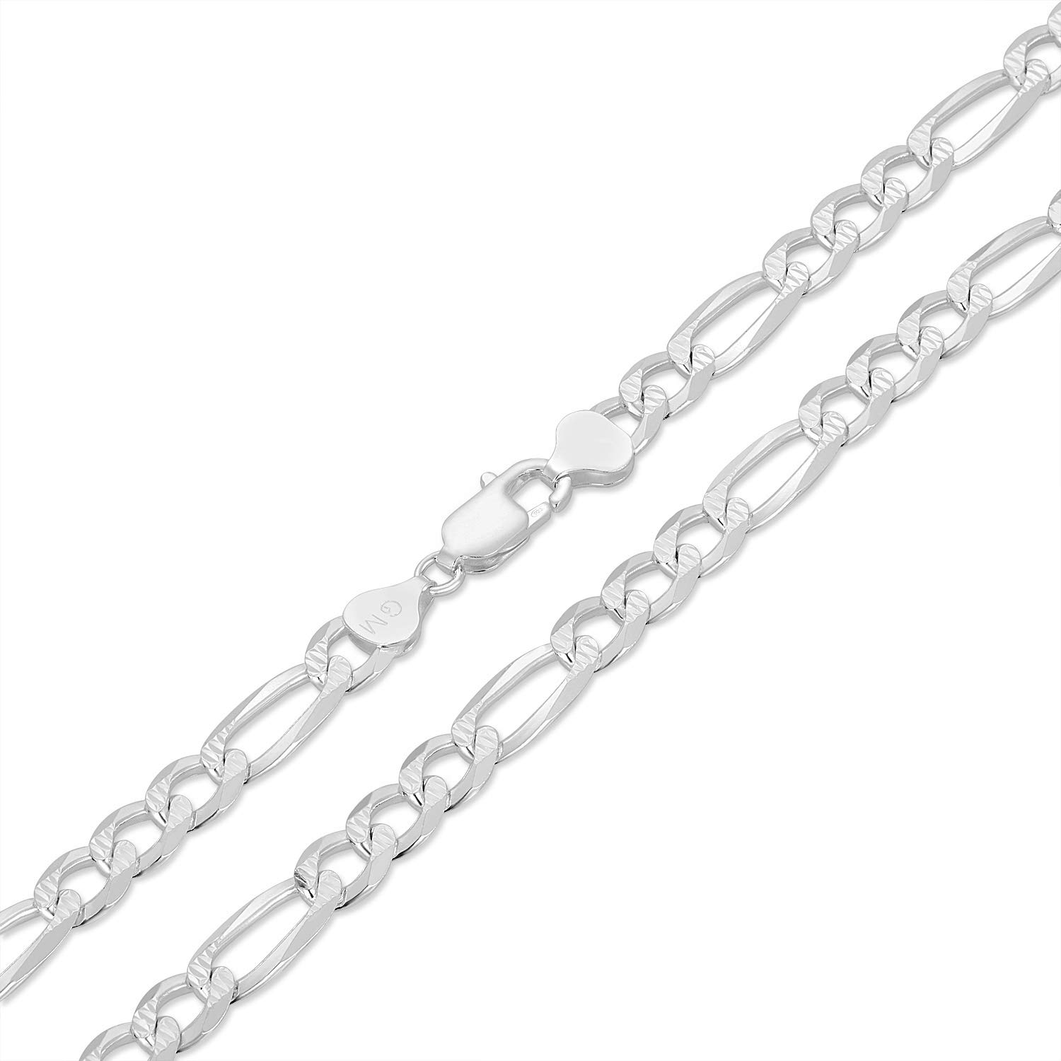 NYC Sterling Cadena de plata de ley maciza auténtica con eslabones Figaro de corte de diamante .925 ITProLux de 3 mm - 7,5 mm, cadena de plata para hombres y mujeres, fabricada en Italia, Plata