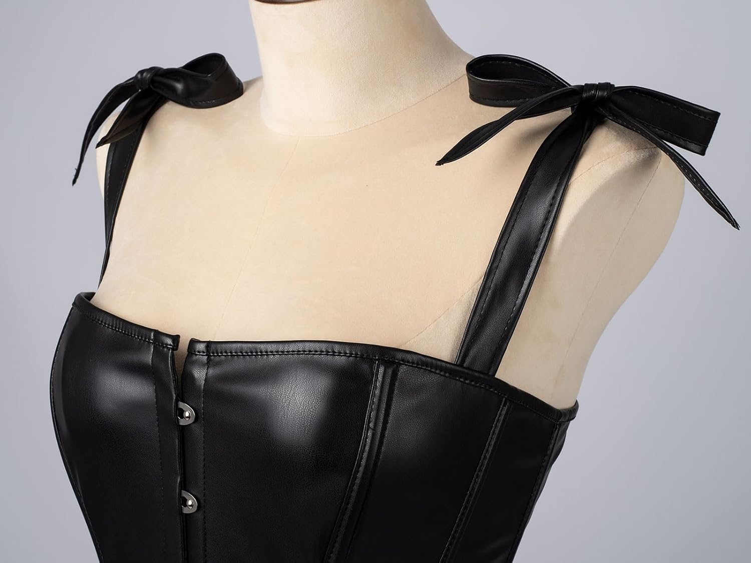 Cosfun Womens Faux Leather Hook Front Corset Tie Shoulder Bustier Tops Lace Up Back Corsets