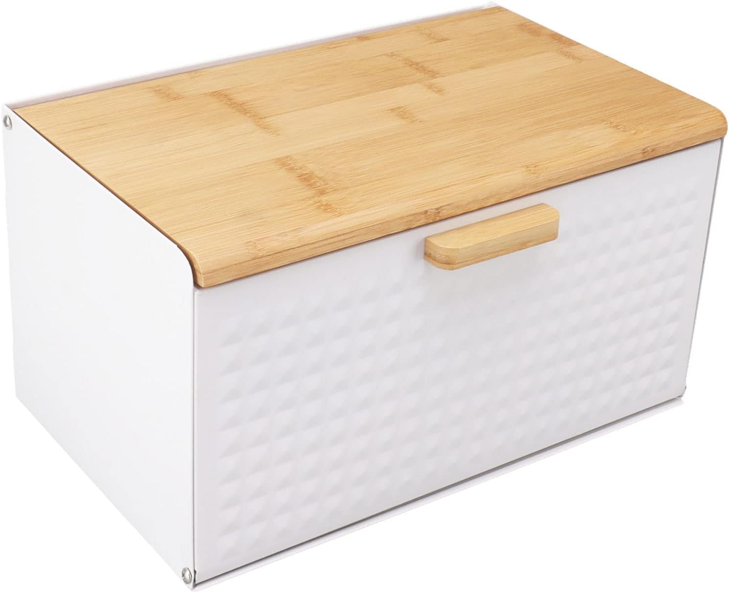 Grande Scatola per Il Pane in Legno con Struttura in Ferro, 35,5x21,5x20 Cm, Elegante Contenitore da Cucina per Il Pane Fresco, Ideale per Panettieri Casalinghi E Amanti del Cibo White
