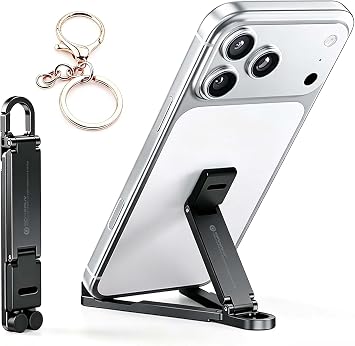Aluminum Alloy Folding Phone Stand,Portable Mini Keychain Universal Desktop Holder, Lightweight 22g Multifunctional Phone Support Black