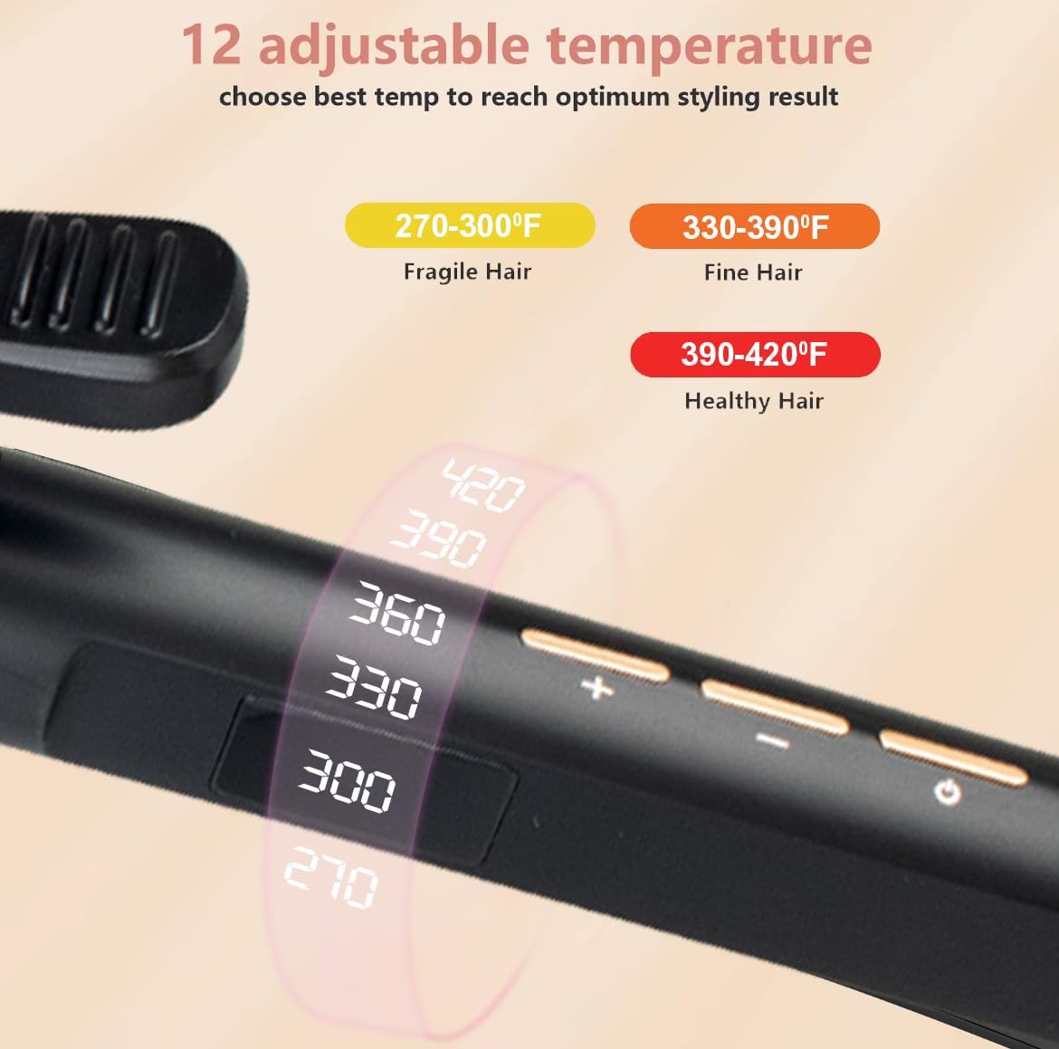 WHS Professional 3/8 Inch Curling Wand for Short Hair & Gifts for Women, Ergonomic Non-Slip Handle, 9mm Tourmaline Ceramic, Dual Voltage 100-240V, 30-Second Heat-Up, Adjustable 250-420°F