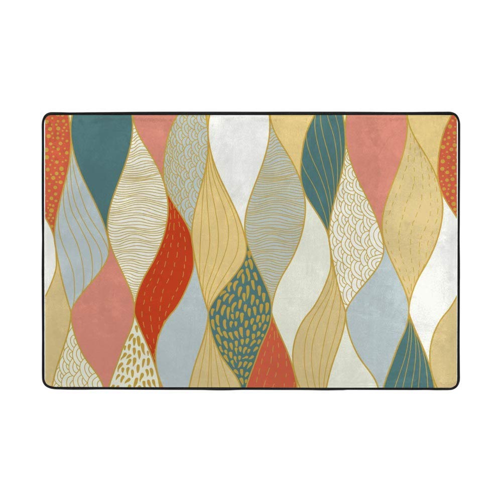 Grand tapis de sol antidérapant lavable avec des vagues design pour salon
