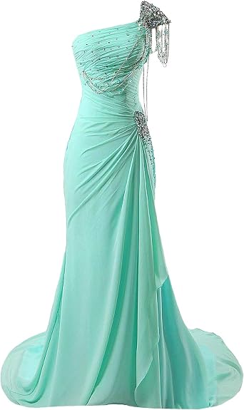 Kivary Womens Beaded One Shoulder Crystals Chiffon Long Corset Prom Evening Dresses