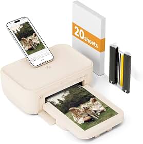 HPRT Impressora de Fotos 4×6"+20 Folhas de Papel Fotográfico & 1 Fita, Impressora Instantânea de Fotos em Cor Total Wi-Fi para iPhone, Android, Smartphone, Sublimação Térmica de Tinta para Uso