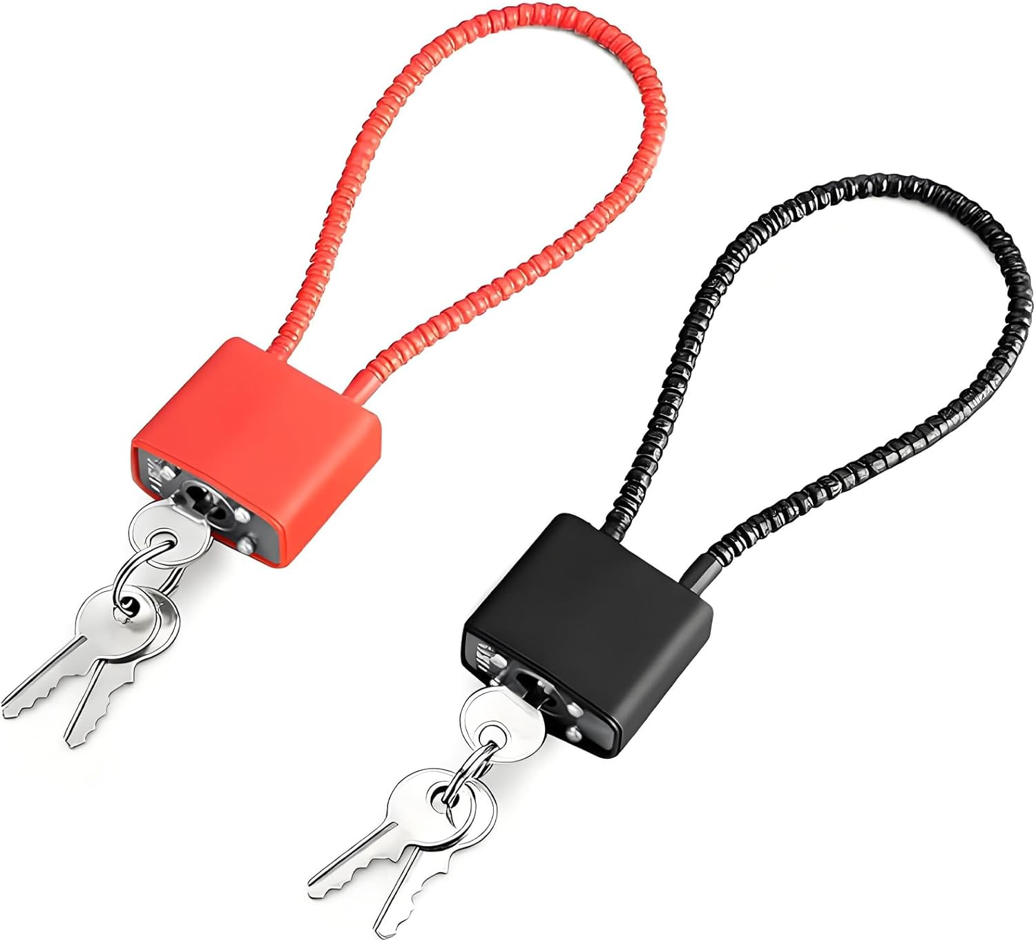 Pack of 2 Cable Lock with Key, Wire Rope Padlock with Long Shackle, Lock with Key for Suitcase, Gate, Bike, Gym, Locker (Black + Red 1)