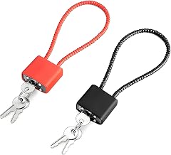Lot de 2 cadenas à câble avec clé, cadenas à longue anse - Serrure avec clé pour valise, portail, vélo, salle de sport, casier (noir + rouge)