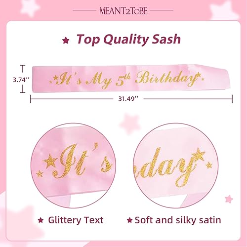 Miniatura 3 de MEANT2TOBE Banda y tiara de cumpleaños número 5 para niñas, fabulosa banda con purpurina + estrellas de diamantes de imitación, tiara de metal