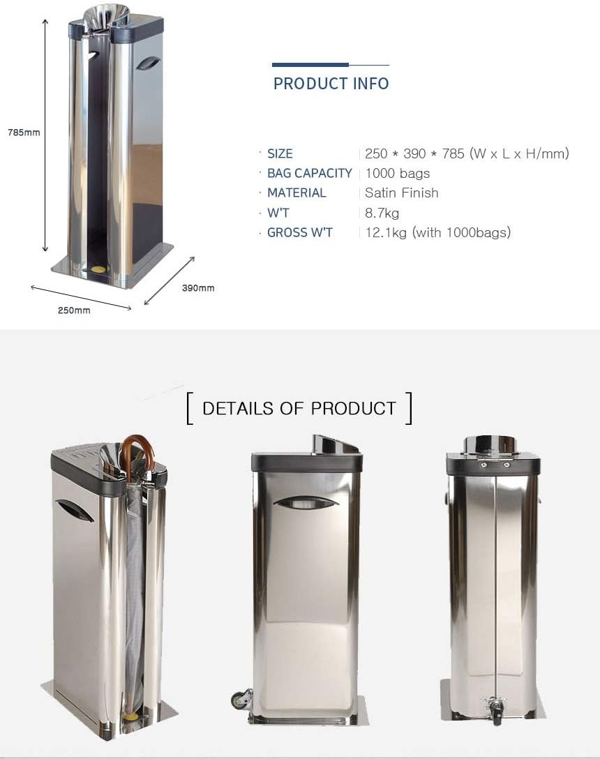 Automatic Wet Umbrella Wrapper Packing Machine, Bags Dispenser Holder, Single Slot, Stainless Steel, 200 Long Bags Included (Reflecting Silver)