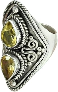 Natural Citrine Gemstone Ring, Solid 925 Sterling Silver, 2 Stone Ring, Stackable Ring, Statement Ring, Metaphysical Gifts, Valentines Day Gifts For Mother, November Birthstone (citrine)