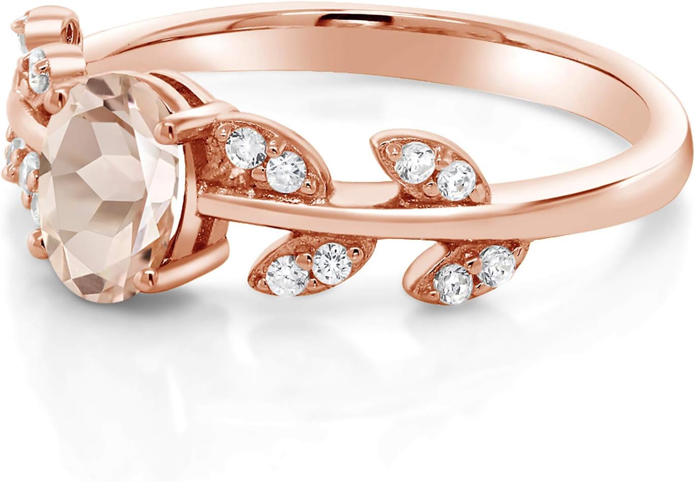 Gem Stone King 18K Rose Gold Plated Silver 7X5MM Oval Gemstone Birthstone Twisted Olive Branch Leaf Vine Band Wedding Ring For Women | Available In Size 5, 6, 7, 8, 9