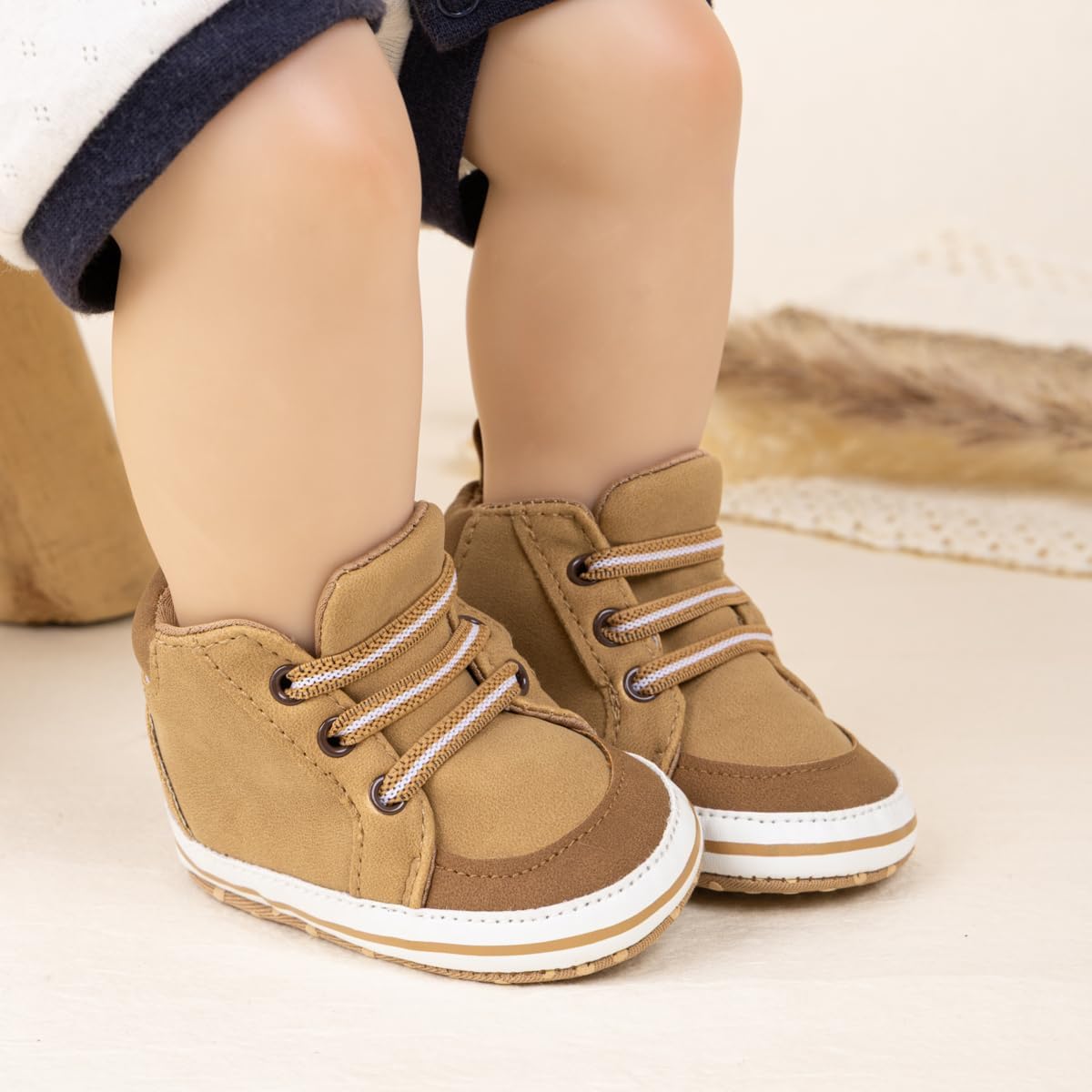 Meckior Toddler Baby Boys Girls High Tops Ankle Sneakers Soft Anti-Slip Sole PU Leather Moccasins Infant Newborn Prewalker First Walking Crib Shoes