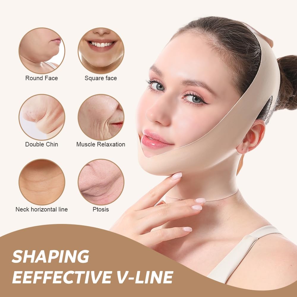 Face Lift Belt, Chin Strap Lift Face V-Shaper Bandage, Face Band Relaxation Lift Up Skin (Beige)