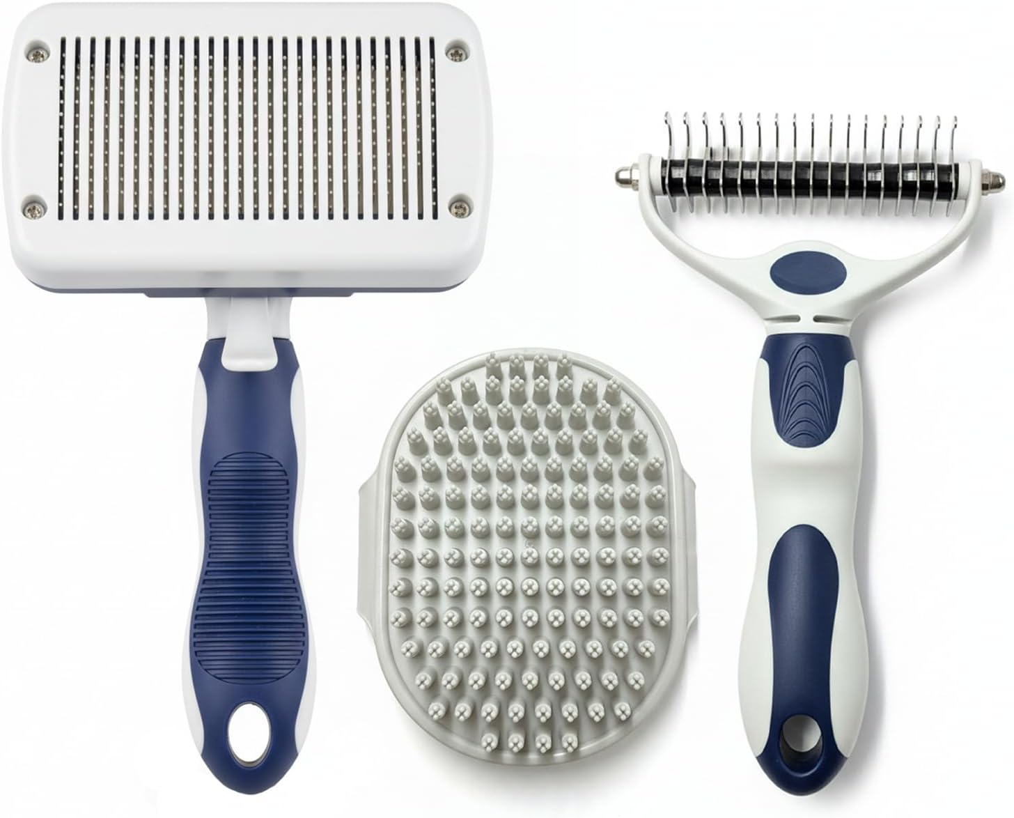 BPG Pet Grooming Tools for Dogs & Cats- 3 Piece Dog Grooming Kit, Slicker Brush, Bath Brush and Undercoat Rake- Non-Slip Easy to Use Deshedding Tools for All Coat Types