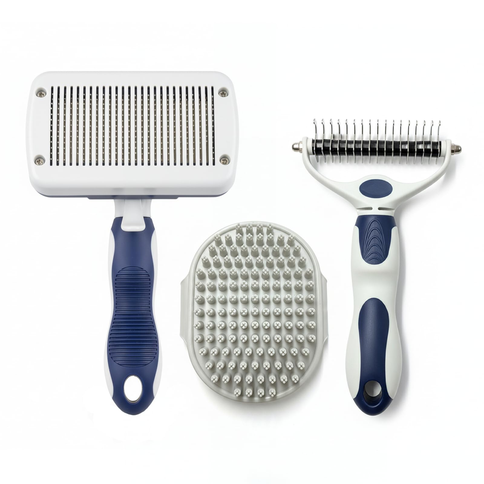 BPG Pet Grooming Tools for Dogs & Cats- 3 Piece Dog Grooming Kit, Slicker Brush, Bath Brush and Undercoat Rake- Non-Slip Easy to Use Deshedding Tools for All Coat Types