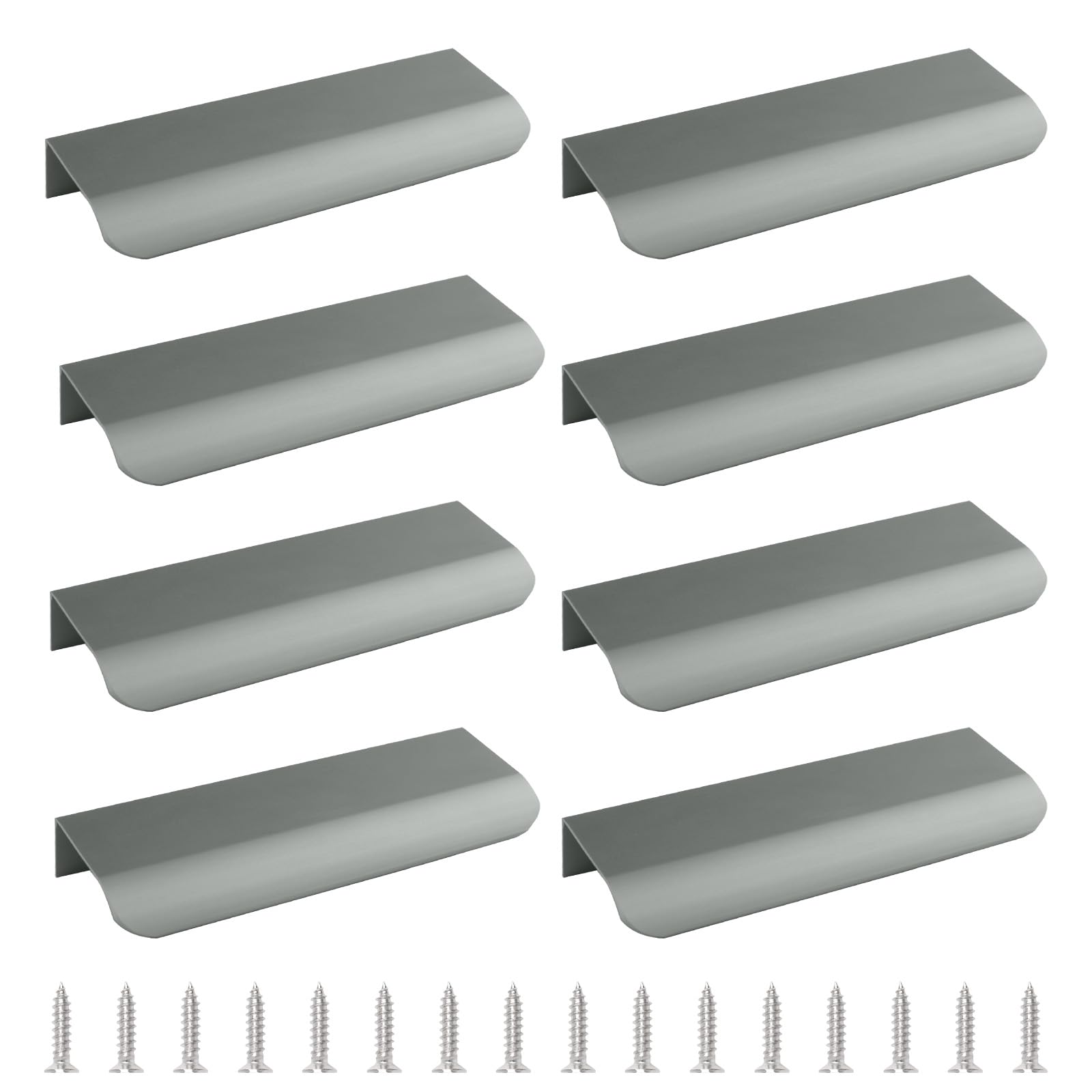 Morobor Anthracite Grey Modern Style Finger Edge Pull, 8Pcs Aluminum Alloy Furniture Drawer Handles Hidden Cabinet Kitchen Drawer Handles Knobs, 120Mm